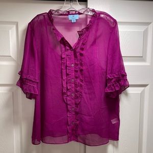 CeCe Ruffle Short Sleeve Blouse w/Cami